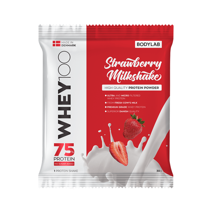 BodyLab Sample Whey 100 Jordbær Milkshake (1 x 30 gram) – Protein & shakes hos ActiveNordic