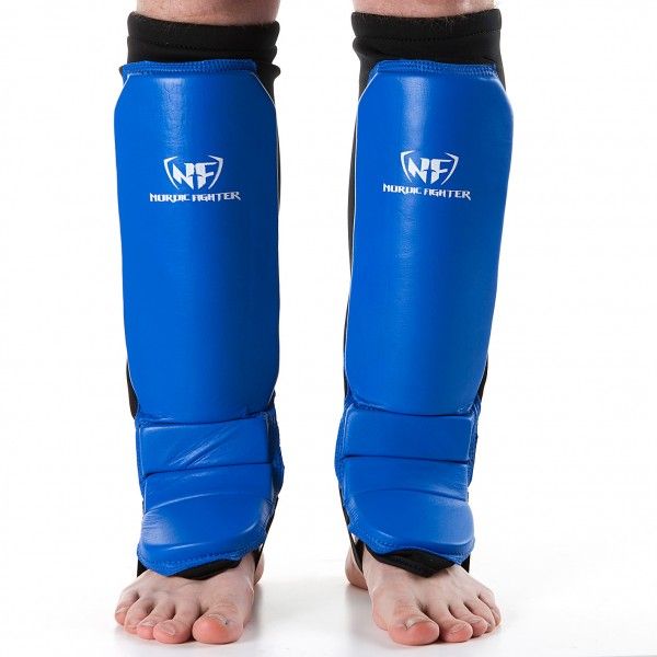 Nordic Fighter Grappling Shin Guards Instep Benskinne Ægte Læder Blå Medium – Kampsport, billede 6 hos ActiveNordic