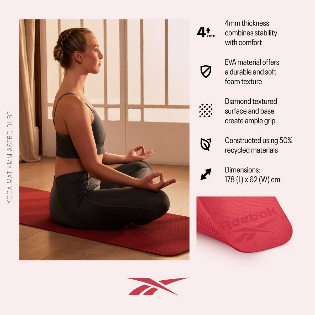 Reebok Yogamåtte - 4mm - Astro Dust – Yogamåtter & Tilbehør, billede 3 hos ActiveNordic