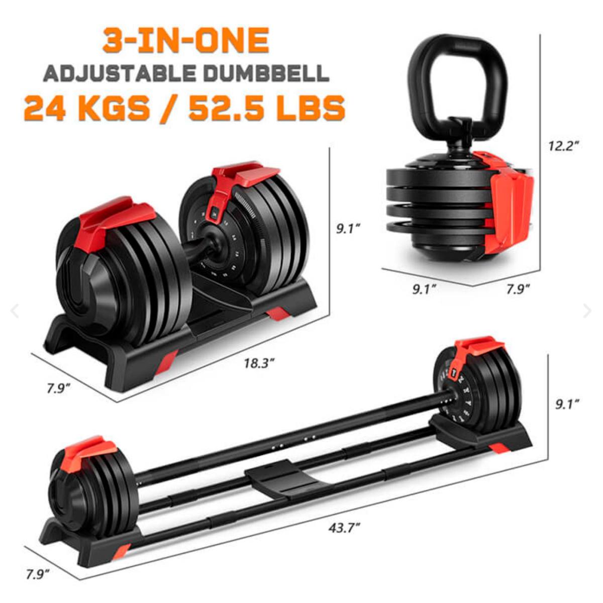 Odin Justerbar Håndvægt 24kg 3 i 1 Sæt (Inkl. Vægtstang og Kettlebell) – Vægtstangssæt, billede 6 hos ActiveNordic