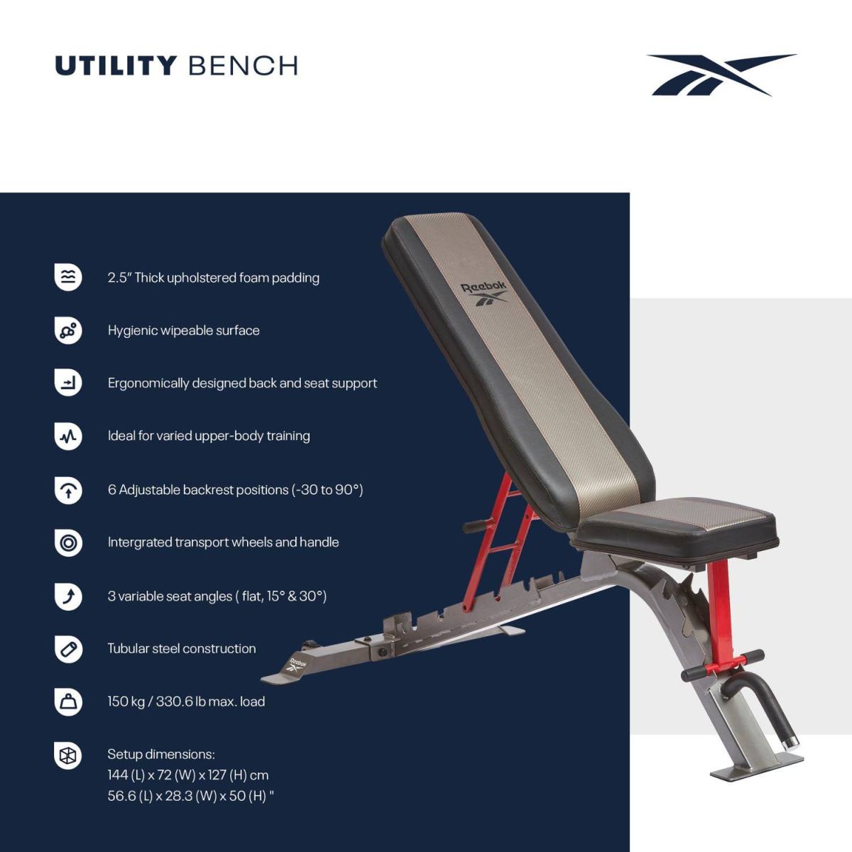 Reebok Utility Bench Justerbar Træningsbænk, billede 11 hos ActiveNordic