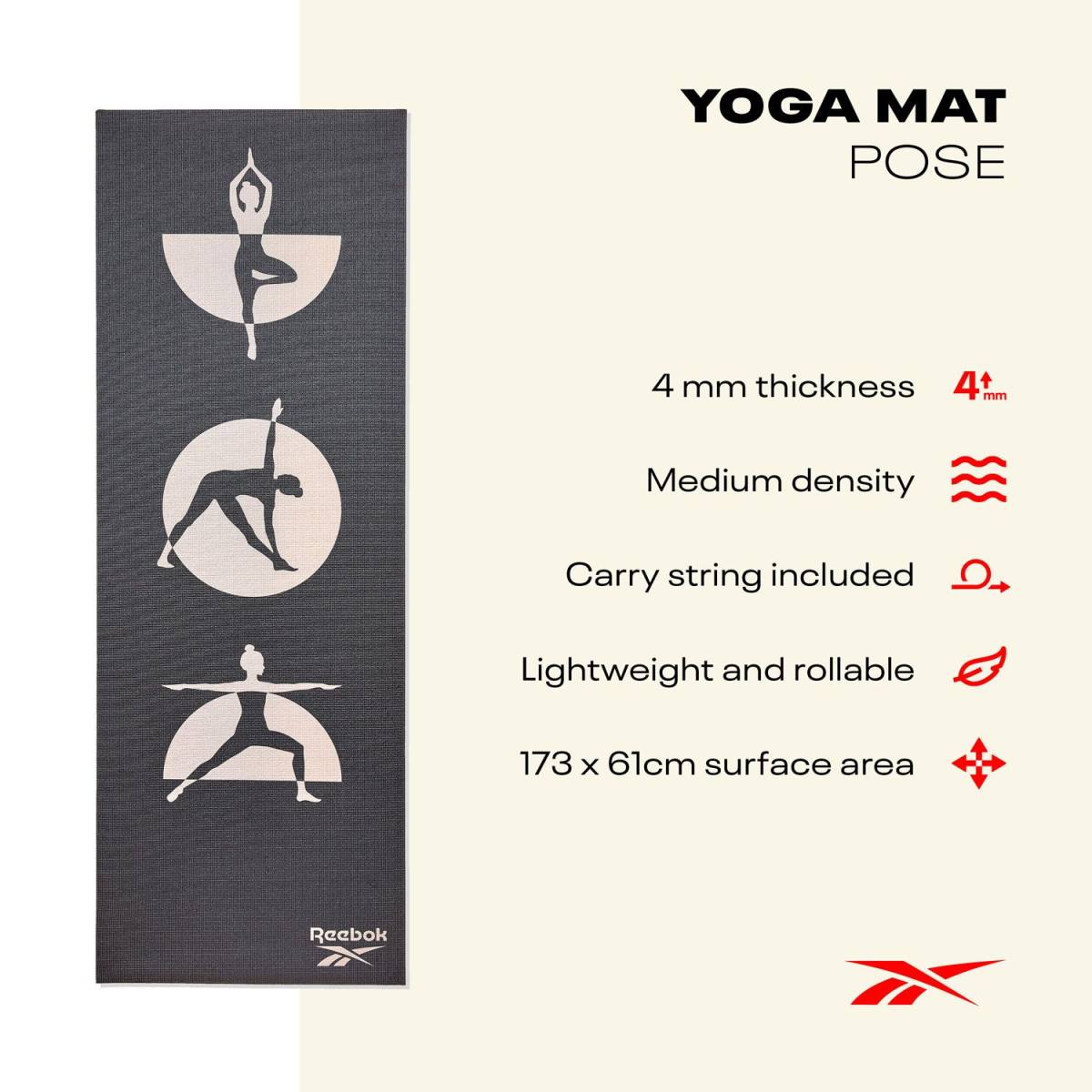 Reebok Yogamåtte - 4mm - Pose – Yogamåtter & Tilbehør, billede 2 hos ActiveNordic