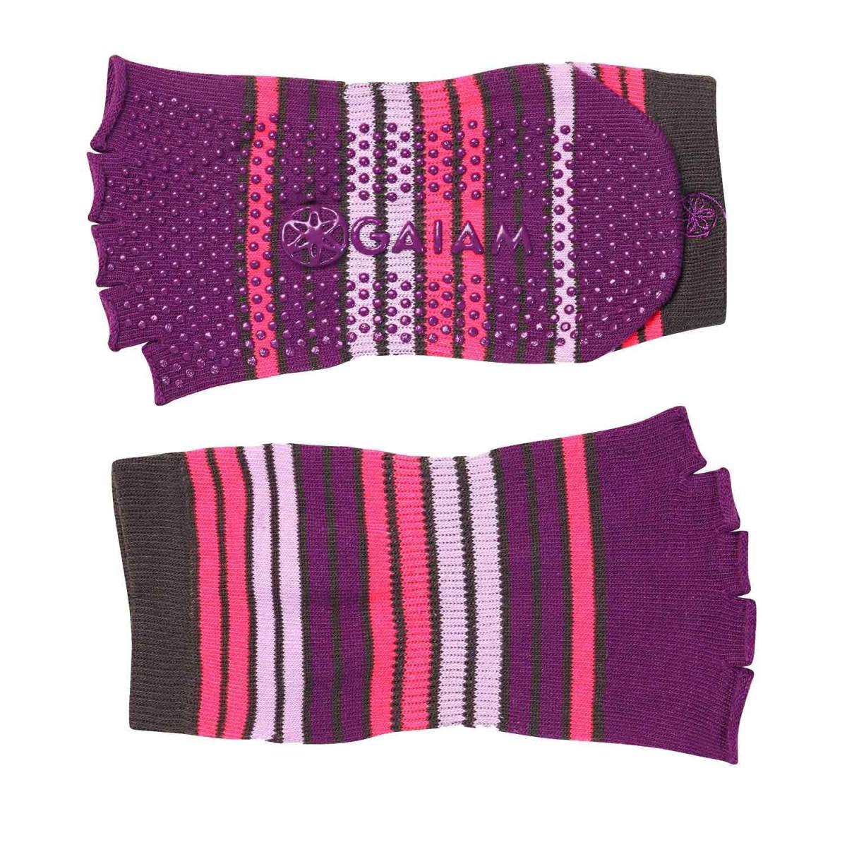 Gaiam Tåløse No-Slip Yoga Strømper Pink/Purple – Yogasokker & Handsker, billede 2 hos ActiveNordic