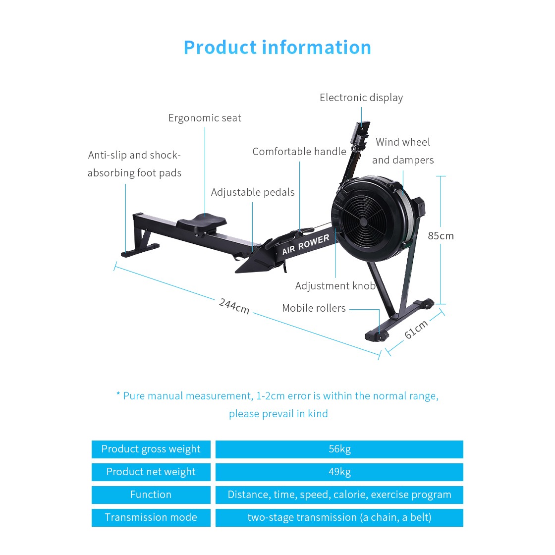 Pro Air Rower Romaskine – billede 4