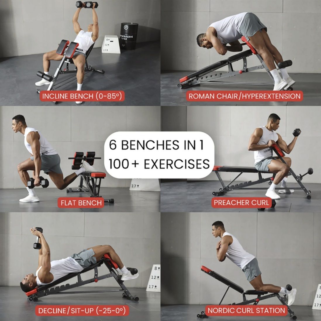 Odin Multi 6-in-1 Justerbar Træningsbænk / Hyperextension, billede 3 hos ActiveNordic