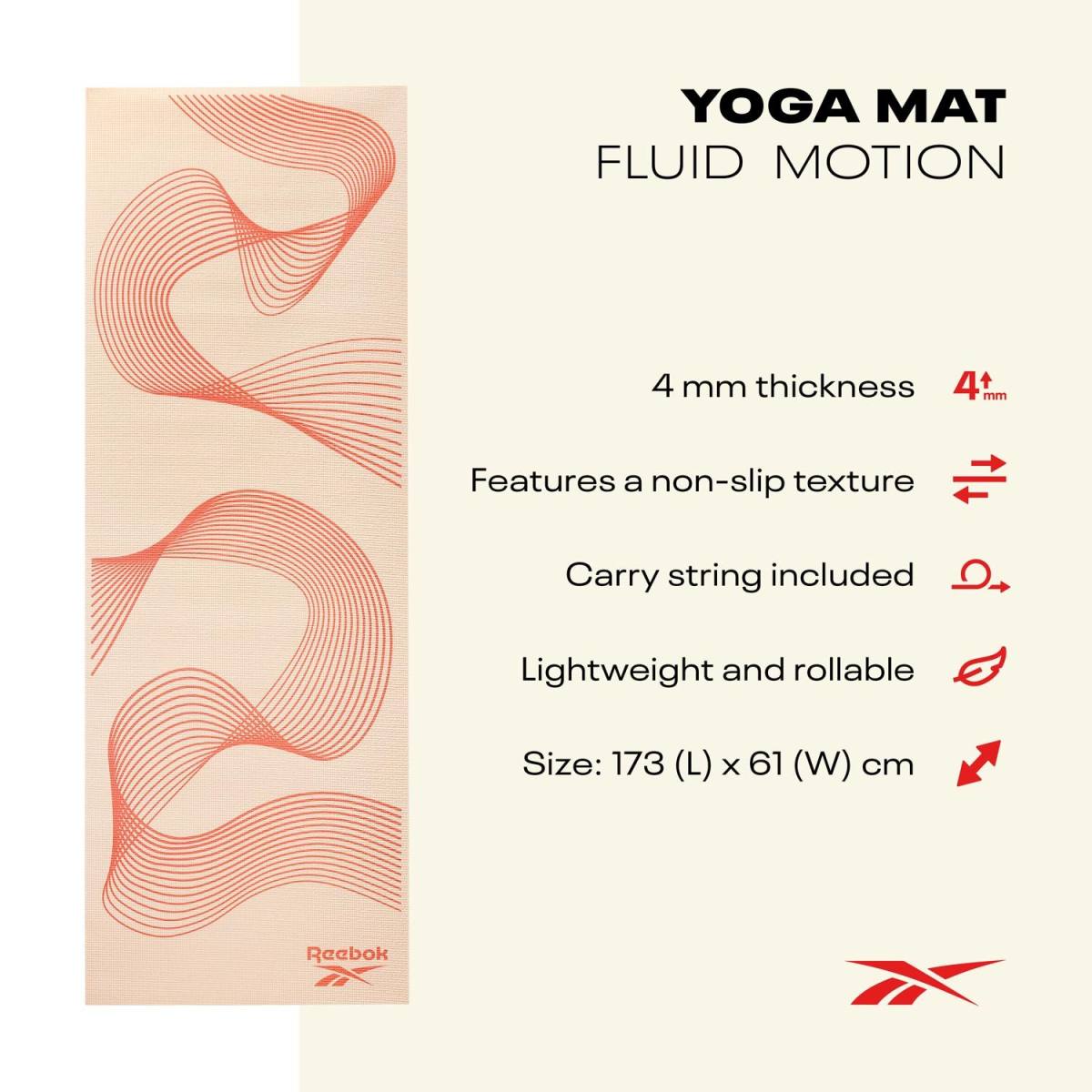 Reebok Yogamåtte - 4mm - Fluid Motion – Yogamåtter & Tilbehør, billede 3 hos ActiveNordic