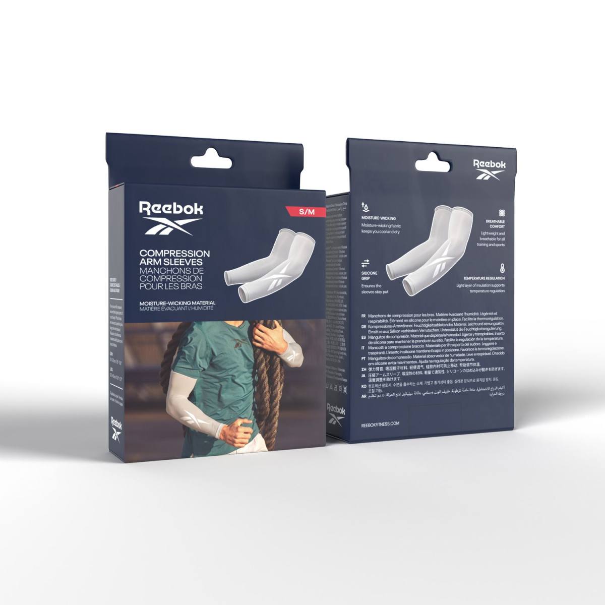 Reebok Kompression Arm Sleeves (2 stk) - Grå - S/M – Kompressions, billede 8 hos ActiveNordic