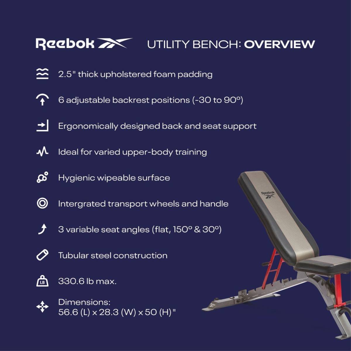 Reebok Utility Bench Justerbar Træningsbænk, billede 12 hos ActiveNordic