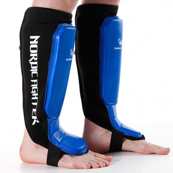 Nordic Fighter Grappling Shin Guards Instep Benskinne Ægte Læder Blå Medium – Kampsport, billede 5 hos ActiveNordic