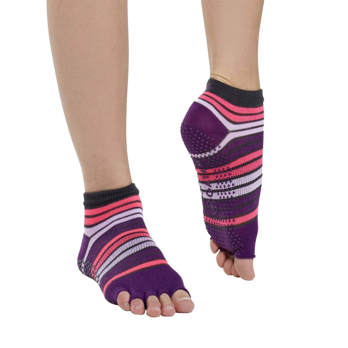 Gaiam Tåløse No-Slip Yoga Strømper Pink/Purple – Yogasokker & Handsker hos ActiveNordic