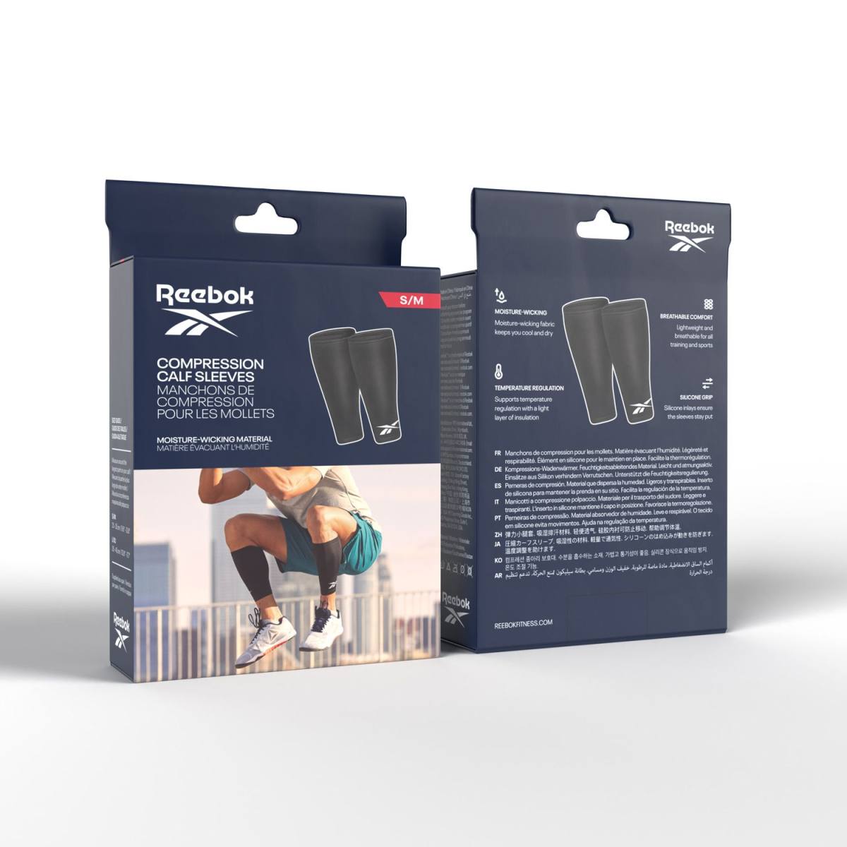 Reebok Kompression Læg Sleeves (2 stk) - Sort - L/XL – Kompressions, billede 2 hos ActiveNordic